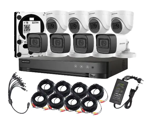 [KIT4B4D1080P] (kit oferta) Kit 8 Cámaras Hikvision 1080p 4 Bala 4 Domo 1TB 1TB CABLES 6X15M 2X30M
